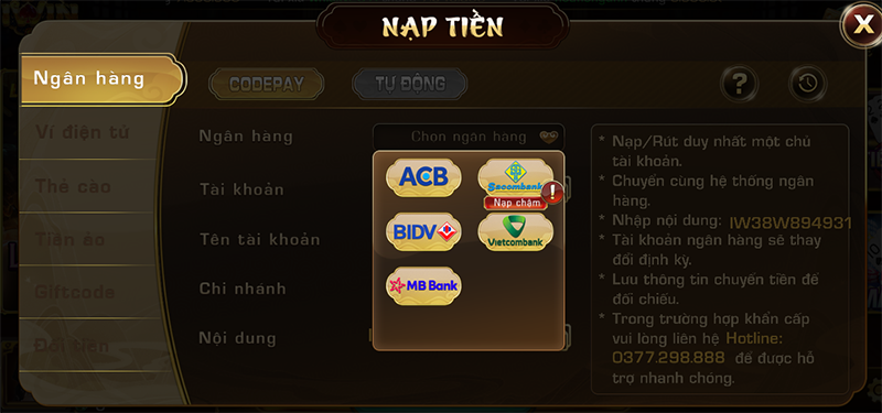 Hướng dẫn các hình thức nạp tiền đa dạng tại IWIN